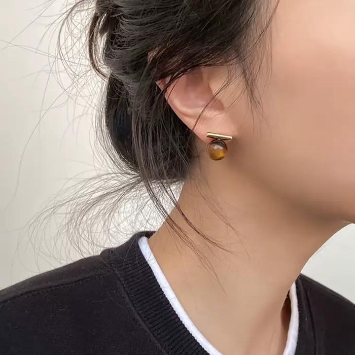 Maillard Design-Boucles d'oreilles rondes en pierre d'oeil de tigre pour filles gothiques, pendentif minimaliste, nouveaux accessoires, bijoux à la mode, 2023