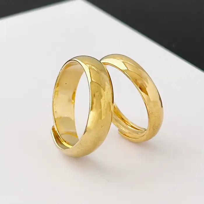 Ensemble de bagues plaquées or 24 carats pour hommes et femmes, bague lisse de 4/6mm, taille réglable, bracelet de mariage, accessoires de bijoux de fiançailles
