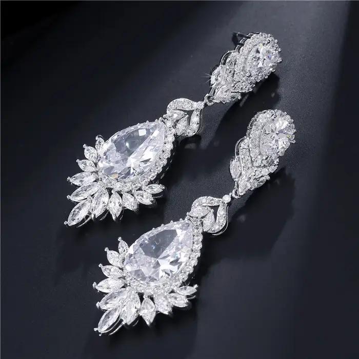 ZAKOL luxe clair AAA Zircon grande Dange boucle d'oreille pour les femmes magnifique argent couleur Banquet fête de mariage bijoux
