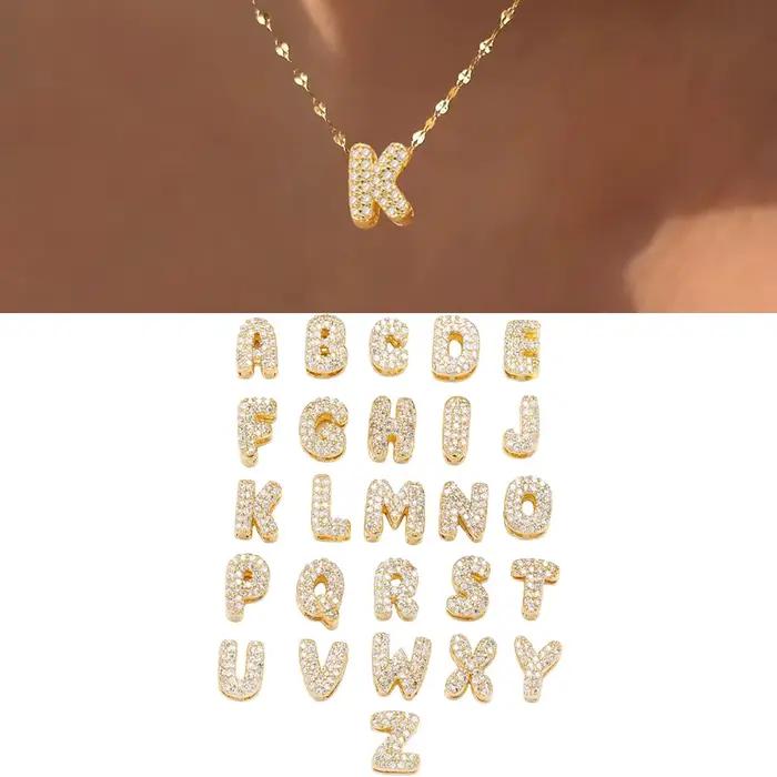 Collier avec initiale mignonne pour femmes et hommes, plaqué or, serti de zircon, collier à lettres