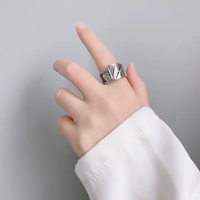 Bague de poker rétro Royal Flush pour hommes punk gothique rock hip hop annelé ouvert bijou de créateur unisexe artisanal occasion party