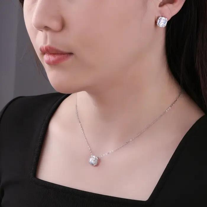 Collier en Moissanite Taille Asscher 2 Carats Argent Sterling 925 Pour Femme Cadeau de Mariage Anniversaire Soirée Élégante