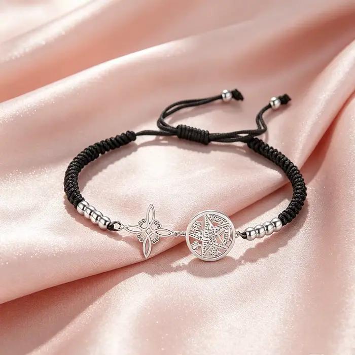 Bracelet Double Protection noeud de sorcière pentagramme tétragrammaton bijoux en acier inoxydable