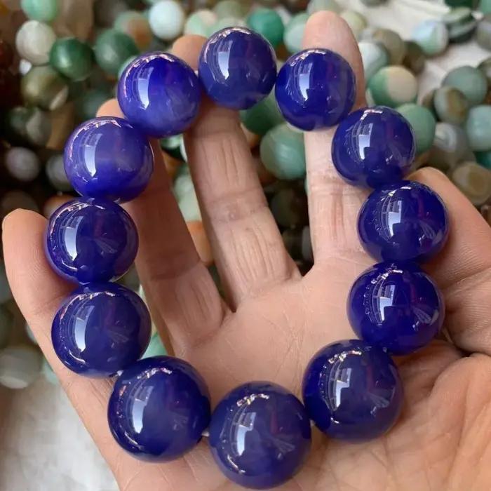 Bracelet de perles rondes en agate bleue de mer naturelle bracelet bleu foncé bijoux pour hommes et femmes élégants occasions générales