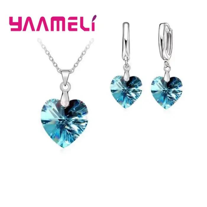 Ensemble de bijoux de mariée en argent Sterling 925 avec pendentifs en cristal pour femmes occasions spéciales romantiques