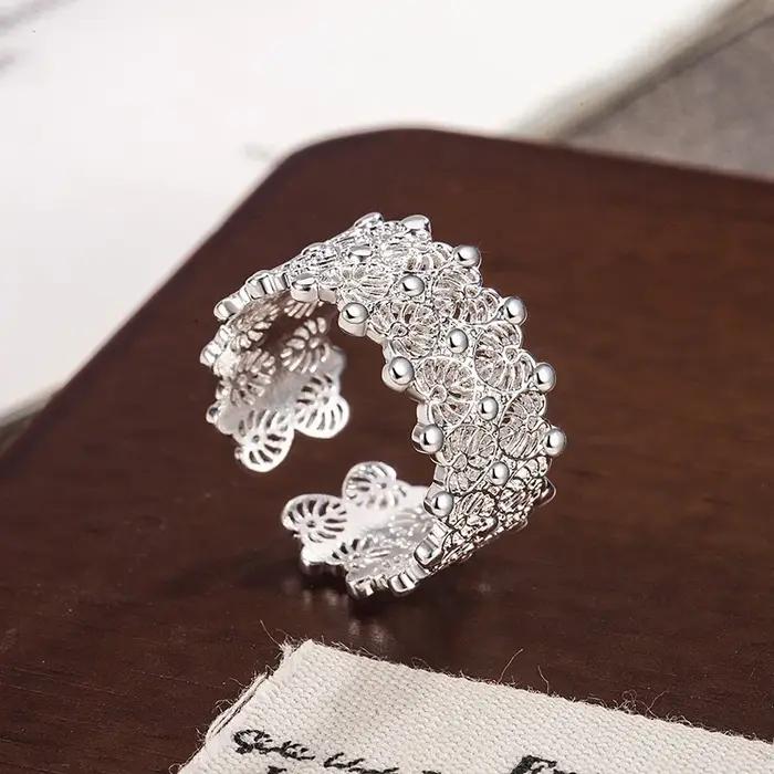 Bagues en argent Sterling 925 pour femmes, Vintage, faites à la main, réglables, rétro, à fleurs, creuses, à la mode, Bijoux féminins, cadeau