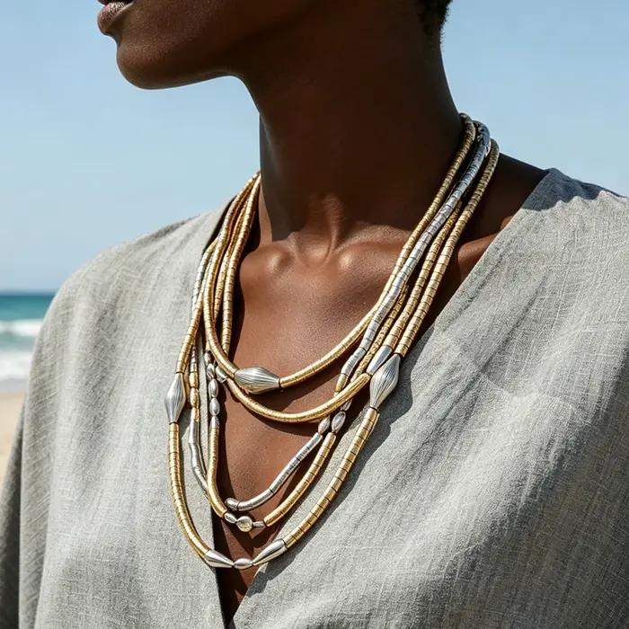 Collier chaîne perlée vintage ZAA CCB pour femme
