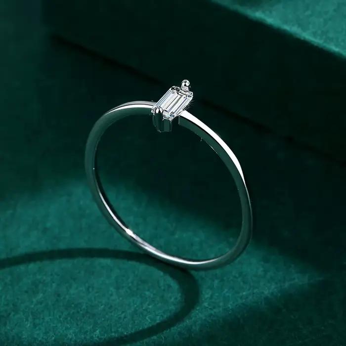 Bague de couple en argent regardé S925 pour femme, baguette classique, diamant complet, géométrie 100% originale, fiançailles, cadeau de bijoux pour patients