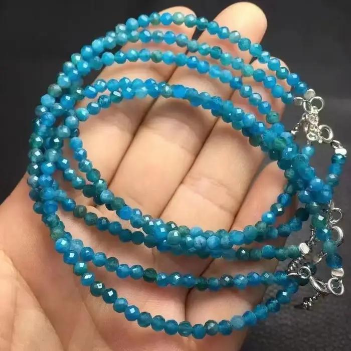 Bracelet artisanal en argent 925 avec perles à facettes en apatite bleue naturelle