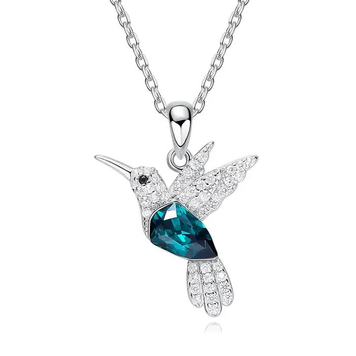 Colliers de luxe avec pendentif colibri en argent Sterling 925, avec cristaux autrichiens, collier d