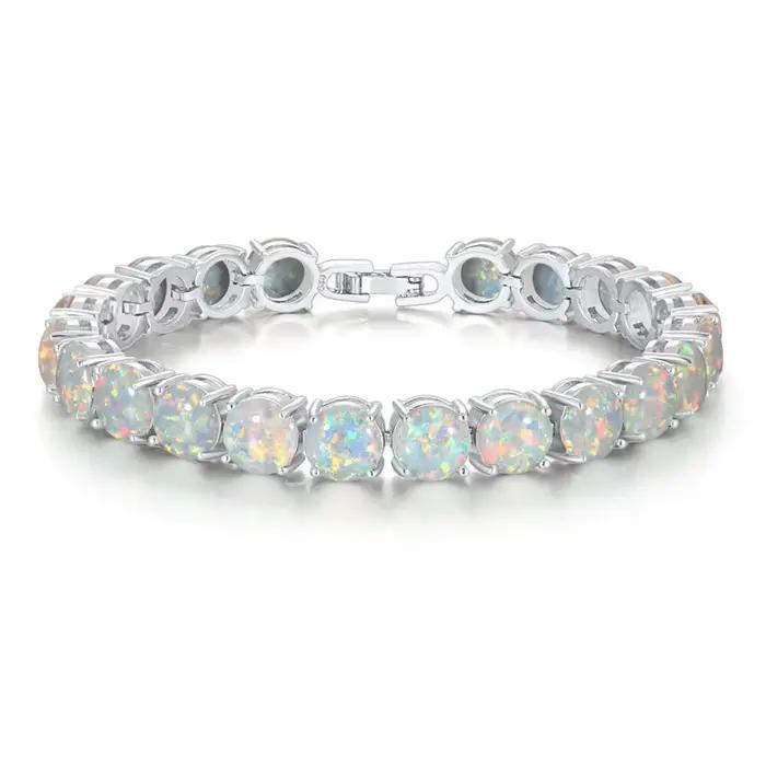 Bracelet tennis opale de feu, pierres précieuses irisées colorées, bijoux de luxe, cadeau bohème pou
