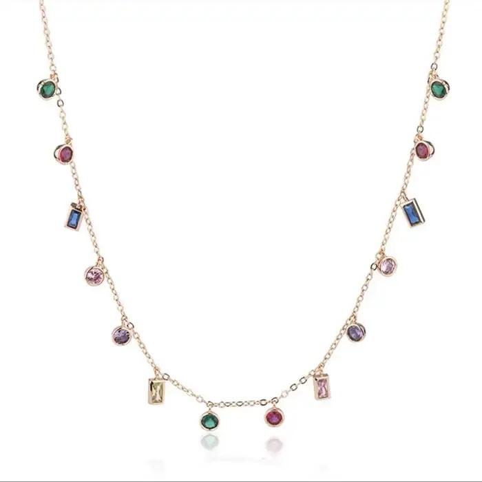 Chaîne de collier court Dopamine en Zircon coloré en acier inoxydable