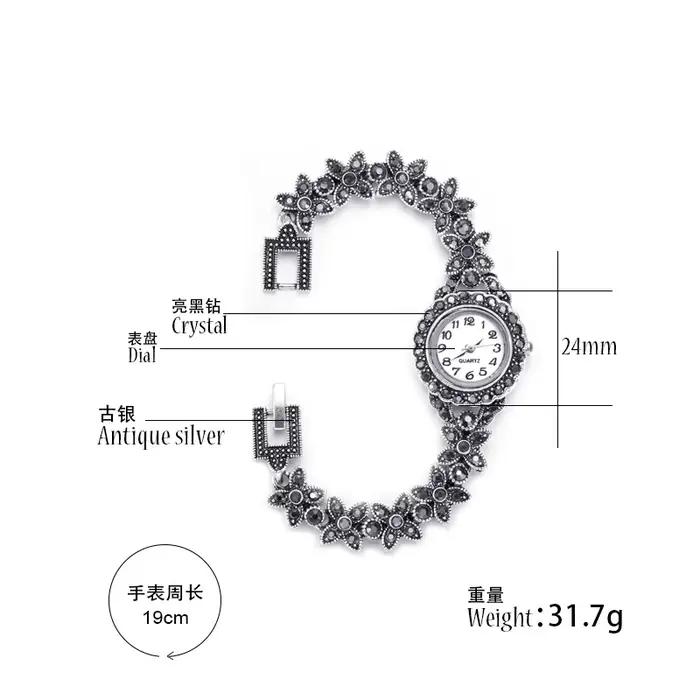 Bracelets plaqués argent prairie pour femmes, breloques pour filles, accessoires en cristal, mode dame, montres à quartz, accessoires à main féminins