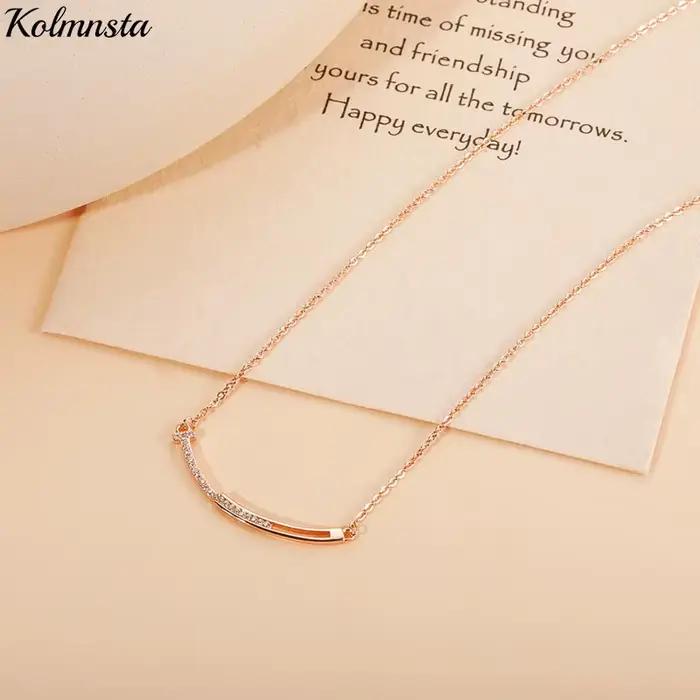 Kolmnsta – collier avec pendentif en zircone pour femmes, pendentif sourire, ras de cou géométrique, chaîne de clavicule, bijoux à la mode, cadeaux