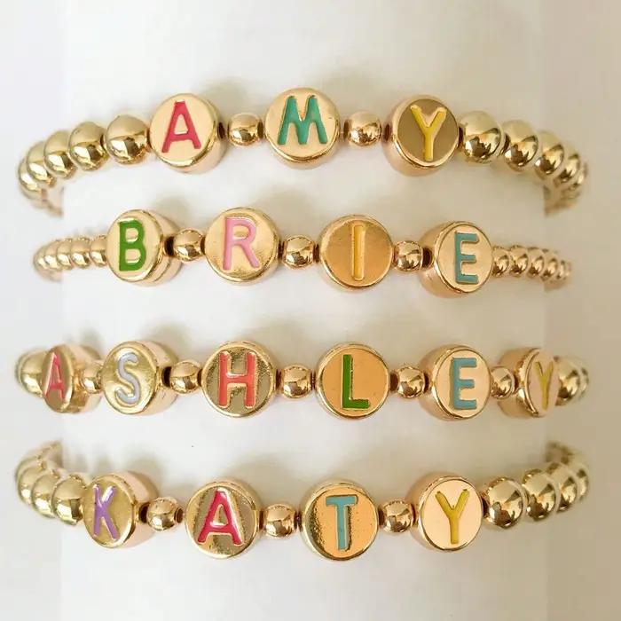 1 bracelet de perles avec lettres de nom personnalisées, bracelet en or avec texte personnalisé fait à la main, cadeau de noël et de Thanksgiving