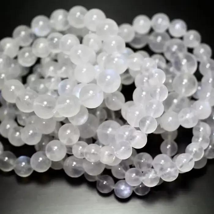 Bracelet de perles rondes en pierre de lune bleue transparente naturelle AAAAA