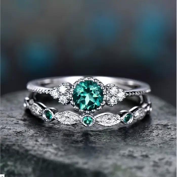 Bagues en argent Sterling 925 avec cristaux de Zircon émeraude pour femmes occasions spéciales mariage fiançailles