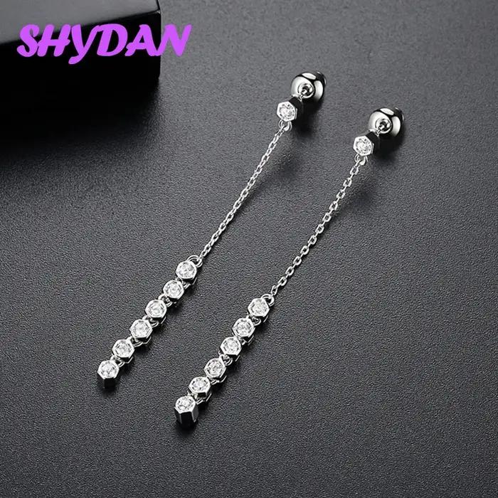 Boucles d'oreilles pendantes à longues chaînes en argent sterling 925 et zircon SHYDAN pour femmes,