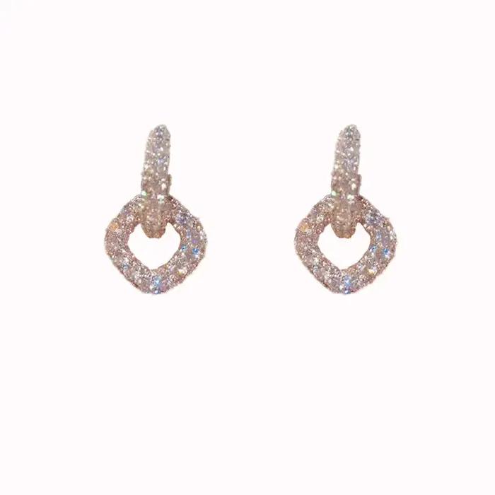 Boucles d'oreilles de luxe coréennes en plaqué or avec pendentif géométrique carré en Zircon pour femmes élégantes occasions spéciales
