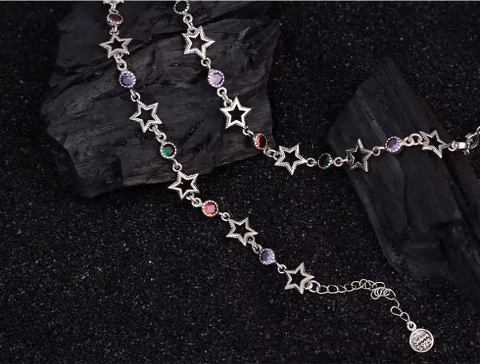 Nouveauté élégant coloré cristal étoile Thai argent dames ensembles de bijoux pour femmes collier Bracelet cadeaux du nouvel an