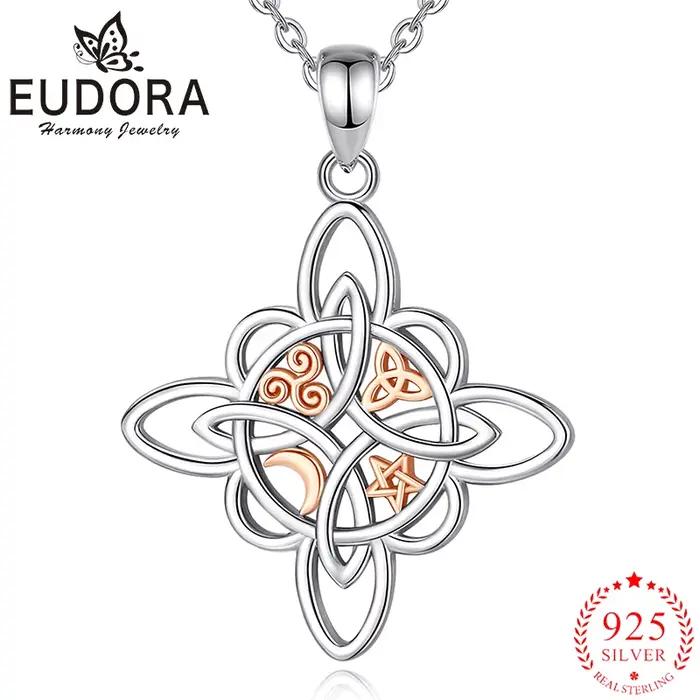 Eudora 925 argent Sterling noeud de sorcière collier sorcellerie noeud celtique étoile lune pendentif géométrique hommes femmes bijoux cadeaux de fête