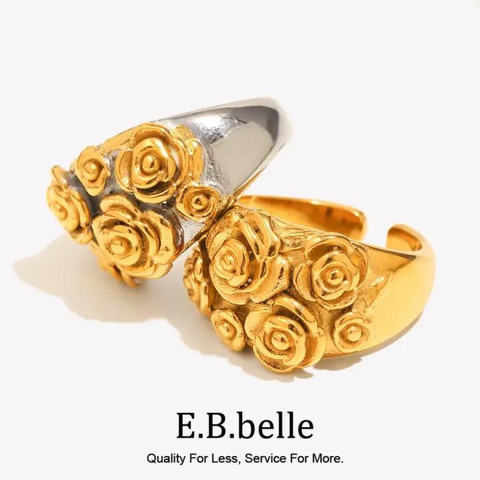 E.B.belle – bague ouverte en acier inoxydable plaqué or 18 carats