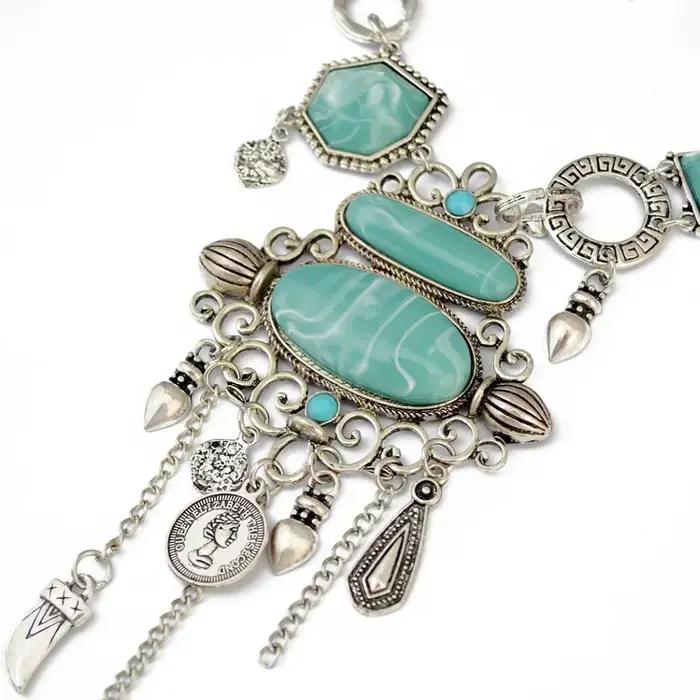 Collier bohème Femme gland Maxi pièce de monnaie cou chaîne turc vert pierre pendentif femmes bavoir