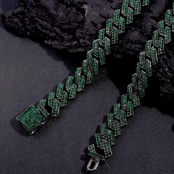 Collier chaîne cubaine pour hommes et femmes, chaîne à maillons sertie de strass verts, bijoux hip-hop