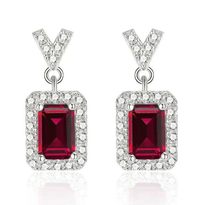 Bijoux PuBang, argent sterling 925 véritable, émeraude 4*6 mm, rubis, diamant à haute teneur en carbone, pierres précieuses, boucles d'oreilles pendantes vintage pour femmes, cadeaux