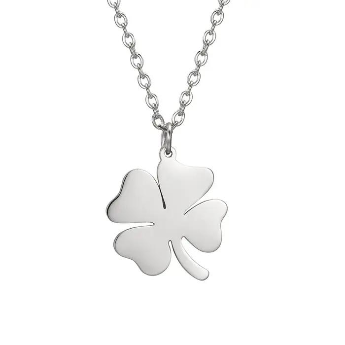 Collier pendentif trèfle porte-bonheur Cazador 2026 en acier inoxydable couleur or, chaîne double co