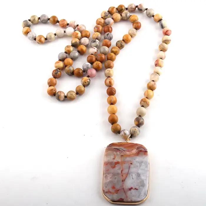 RH – collier avec pendentif en pierres naturelles, Long, Semi-précieux, rectangulaire, bijoux à la mode