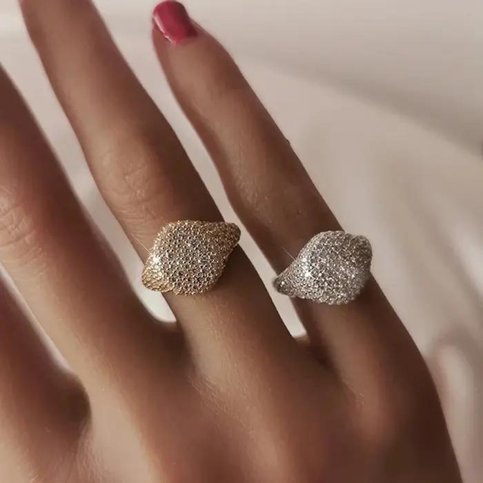 Bague plaquée argent 925 de style Hip Hop pour femmes – Zircon complet