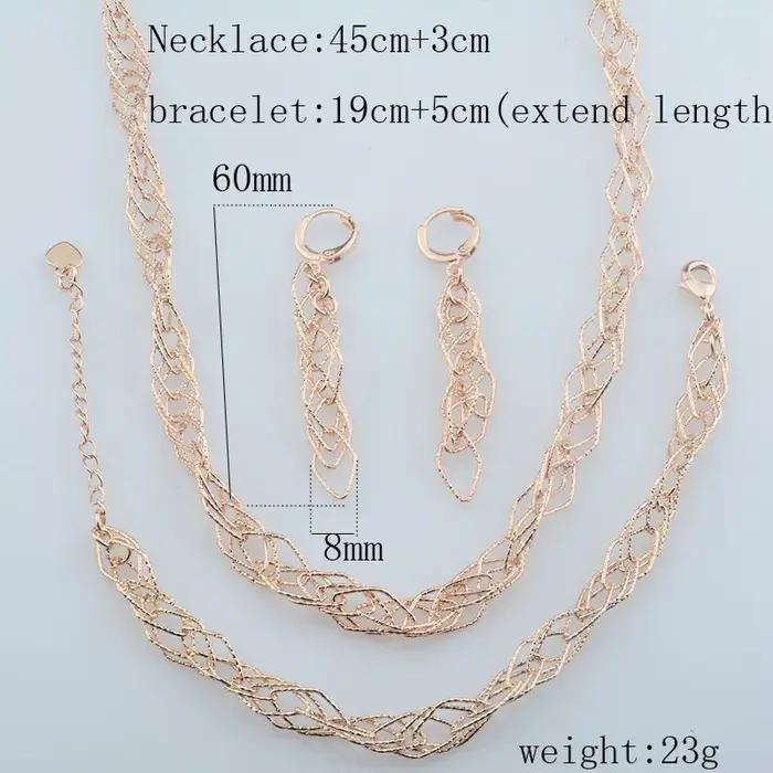 Ensemble de bijoux pour femme collier bracelet et boucles d'oreilles géométriques en cuivre couleur Or Rose style mariée élégant