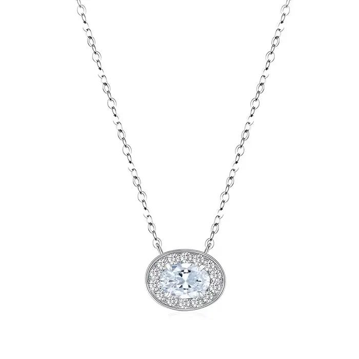 Nouveau collier ovale en argent 925 pour femme, pendentif saphir personnalisé, chaîne de clavicule d