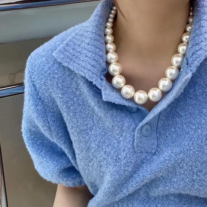 Collier en perles d'imitation style français avec nœud chaîne de clavicule de luxe léger pour mariée bijoux de fête et de mariage occasions spéciales