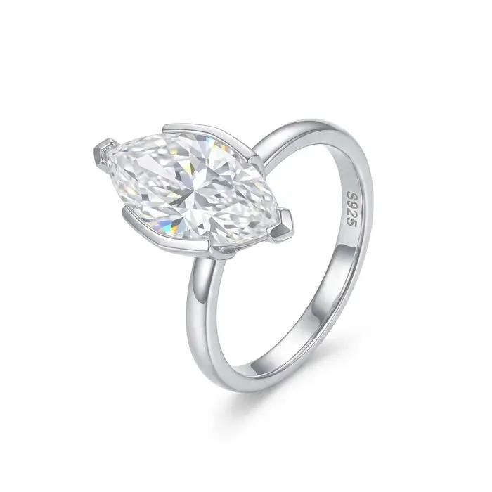 Bague de fiançailles en argent sterling 925 sertie de moissanite pour mariage alliance de qualité élégante pour femmes occasions spéciales