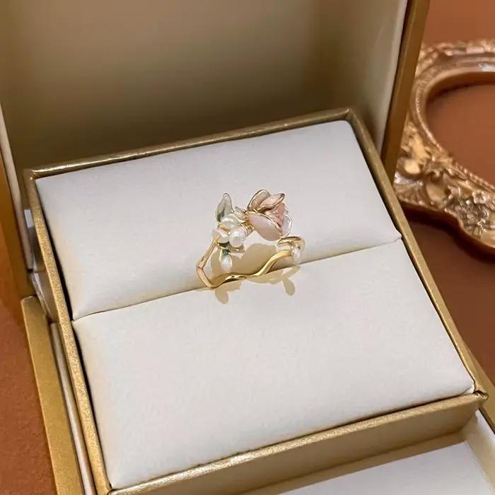 Bague Rose de beauté pour femmes, accessoires de bijoux de fiançailles, plaqué or et argent, belles