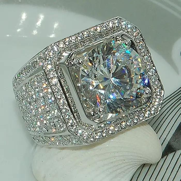 Bagues CC pour hommes, bijoux luxueux, marié, fiançailles, mariage, plaqué argent, zircone cubique, bague ronde, livraison directe CC804