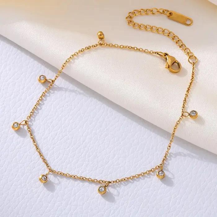 Chaîne de cheville pour femme en acier inoxydable avec breloques multi-zirconiums