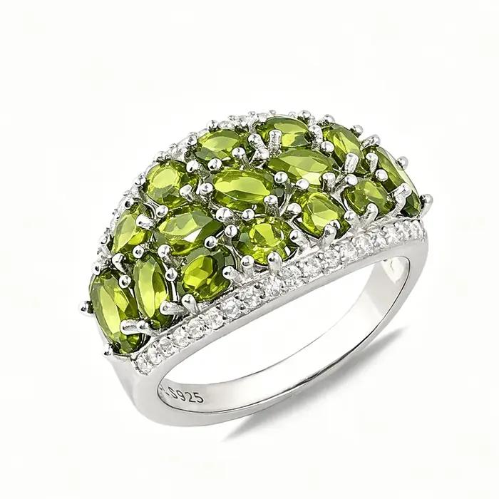 Bague en argent sterling 925 sertie de peridote naturelle pour femme occasions spéciales anniversaires demandes en mariage alliances de mariage