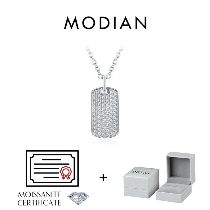 MODIAN D couleur Moissanite Rectangle marque collier 925 en argent Sterling à la mode empilable pendentif colliers pour femmes bijoux fins