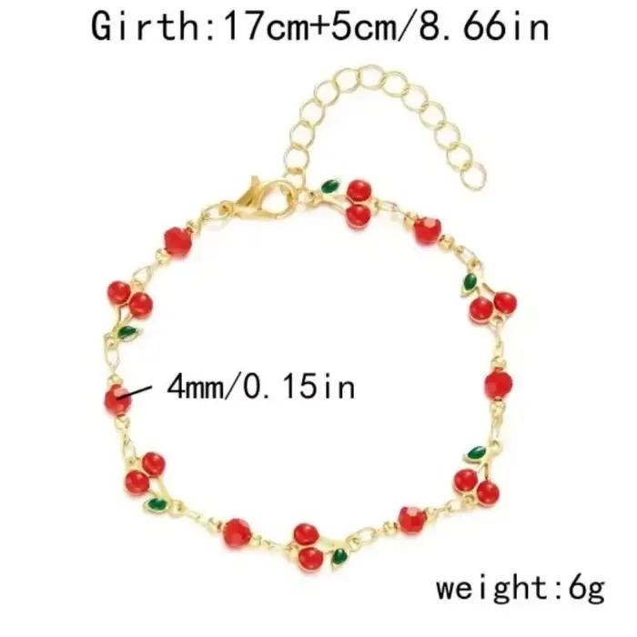Doux mignon rouge fraise cerise coeur perle bracelet à breloques nouvelle mode Y2K fruits couleur or chaîne bijoux cadeaux de fête 2025