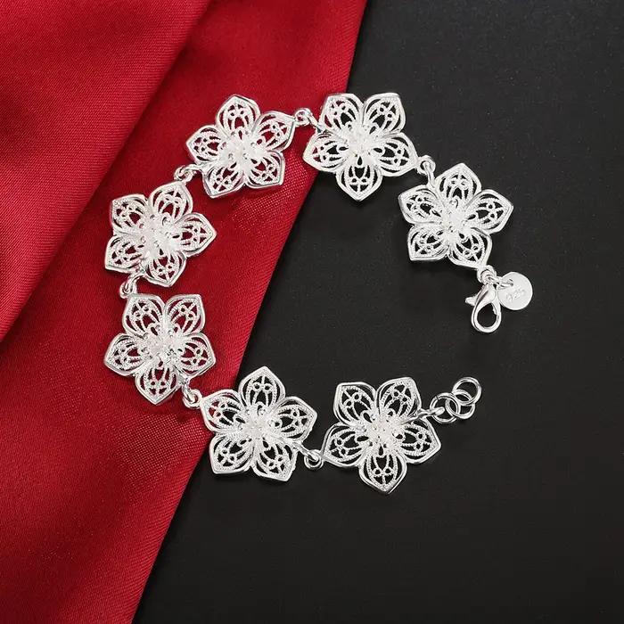 Bracelet en argent sterling 925 avec chaîne de fleurs fines design élégant pour femmes bijoux de charme cadeau pour mariage ou fête