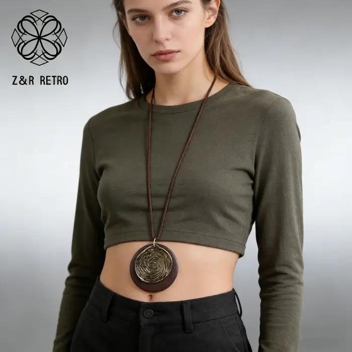 Collier bois fantaisie avec pendentif rond pour femmes bijoux vintage occasion spéciale anniversaire engagement party wedding