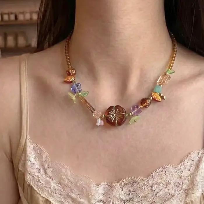 Collier Bohème Coloré à Fleurs Fait Main avec Perles pour Filles Accessoires de Bijoux Harajuku Occasions Spéciales
