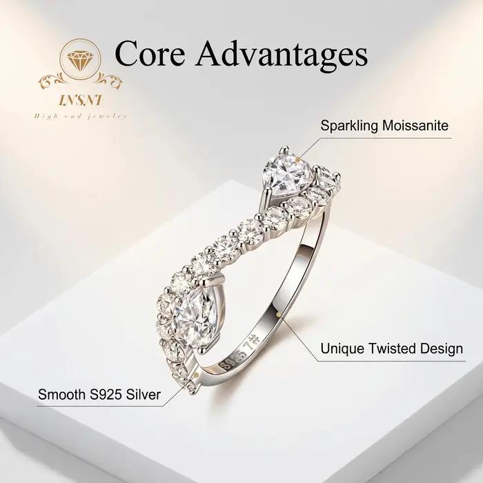 Bague en argent sterling 925 avec moissanite en forme de goutte d'eau pour femmes romantiques et élégantes occasions spéciales et quotidien