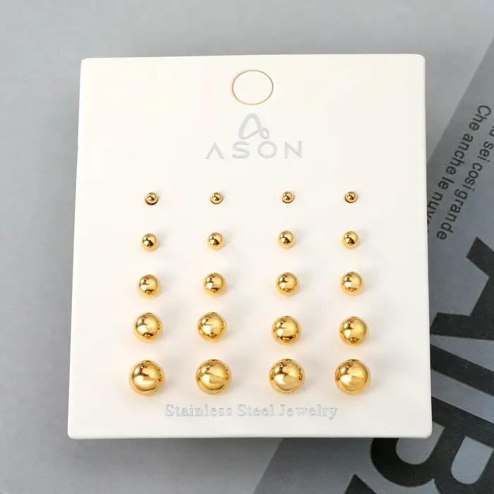 ASONSTEEL 10 paires/carte boule en acier boucle d'oreille