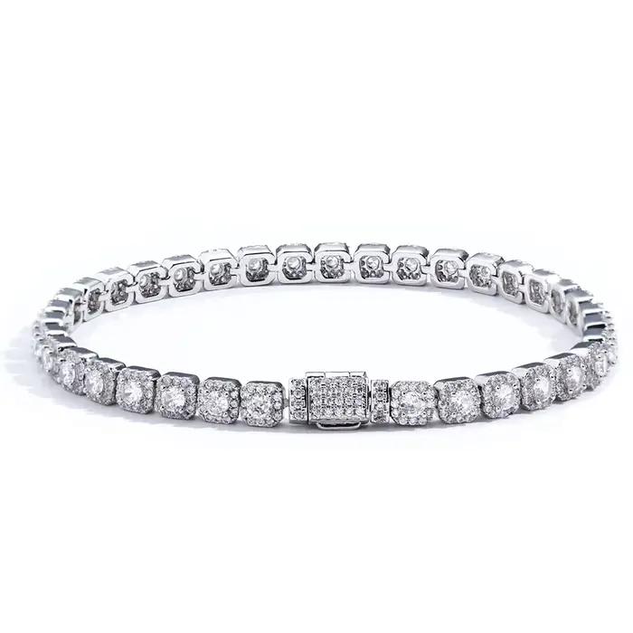 ESEllEM-Bracelet de tennis glacé pour femme, bijoux fantaisie, or blanc, diamant taillé rond, incrus