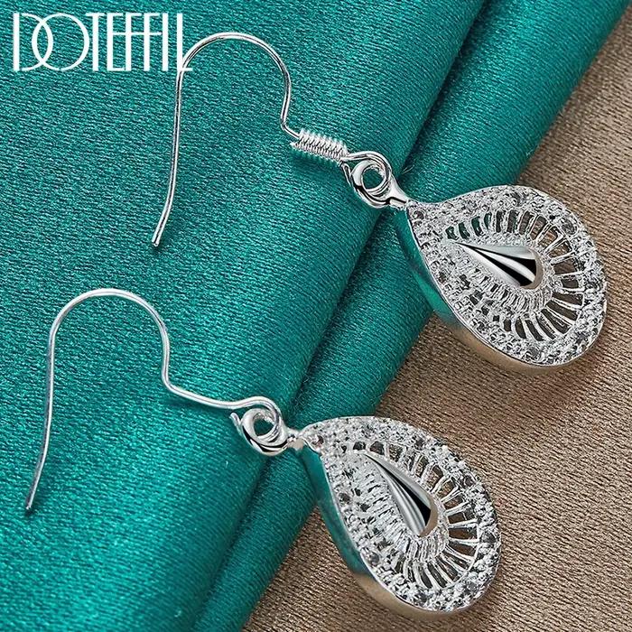 DOTEFFIL 925 en argent Sterling gouttelettes d'eau goutte boucle d'oreille pour les femmes de mariage fiançailles bijoux de fête