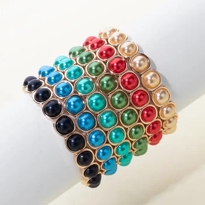 Bracelet de document en or pour femme perles colorées incrustées bracelets élastiques perlés accessoire à main nouveau 2024 occasions spéciales mode unique